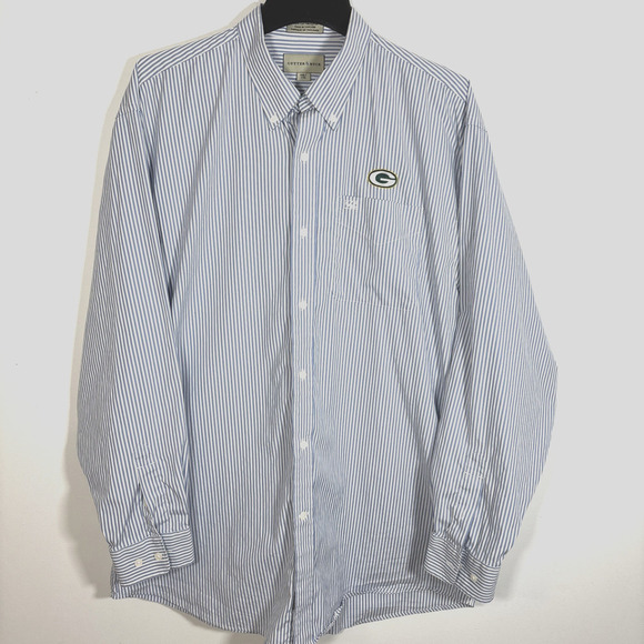 Cutter & Buck Green Bay Packers Button Front Dress Shirt Cotton XXL Blue Striped - Picture 1 of 8